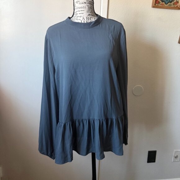 Loft Peplum style gray blue Blouse - Picture 1 of 3
